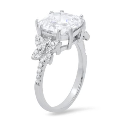 Lab Created Sterling Silver Asscher-cut CZ Butterfly Ring
