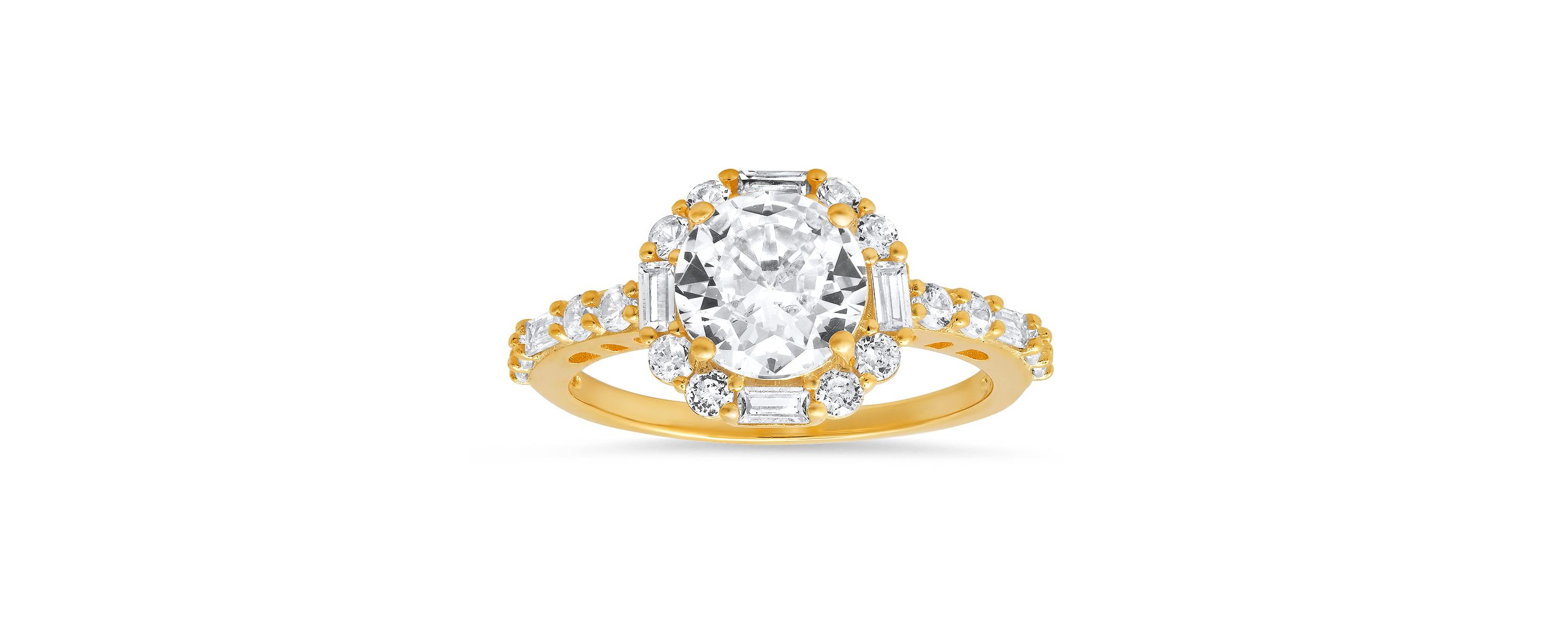 Lab Created Sterling Silver Round and Baguette-cut Halo CZ Ring