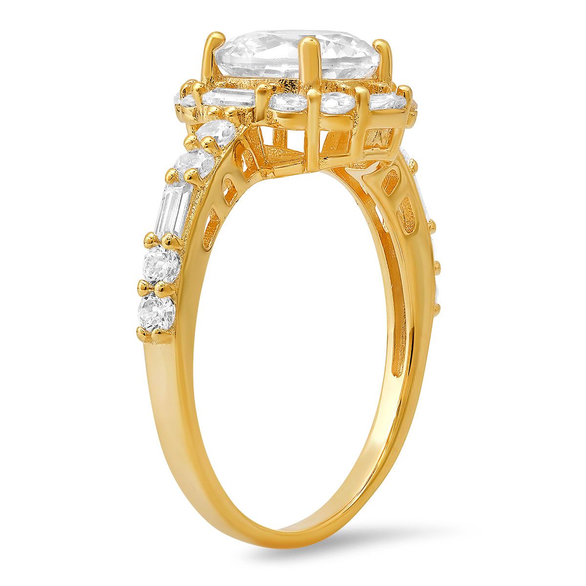 Lab Created Sterling Silver Round and Baguette-cut Halo CZ Ring