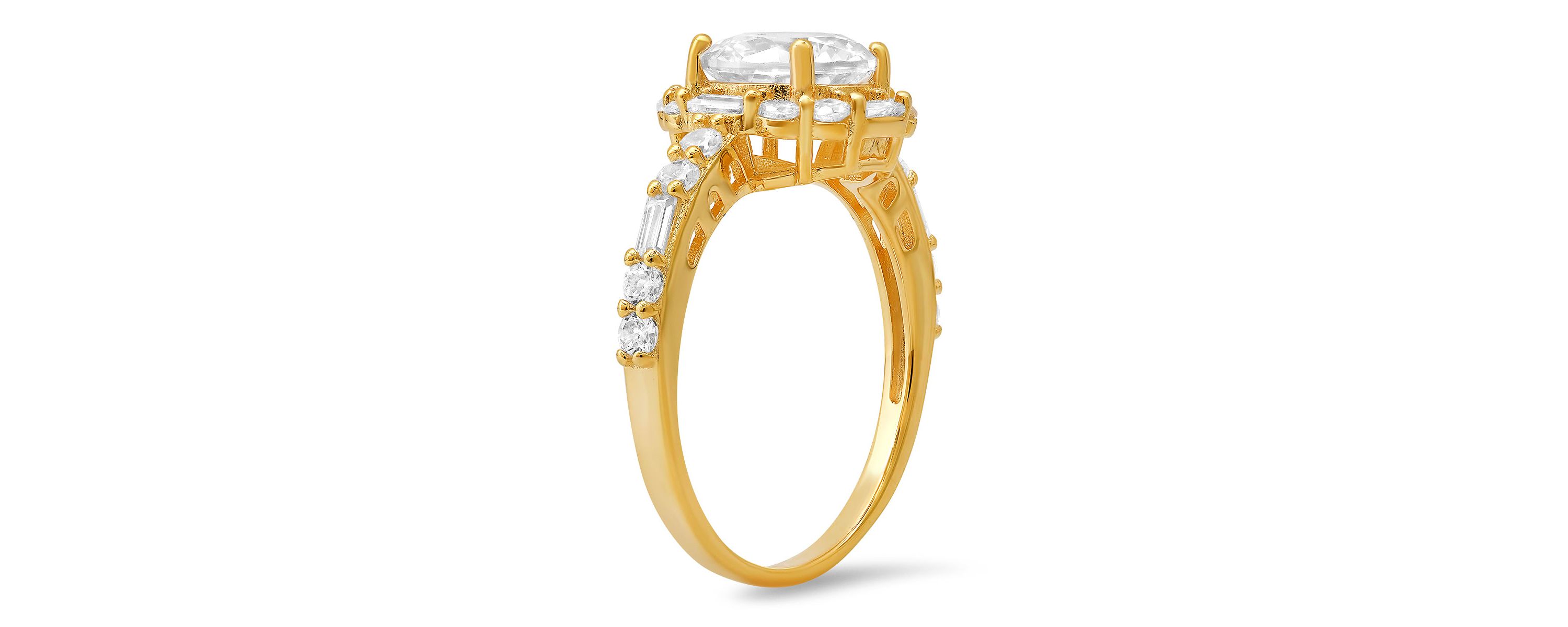 Lab Created Sterling Silver Round and Baguette-cut Halo CZ Ring
