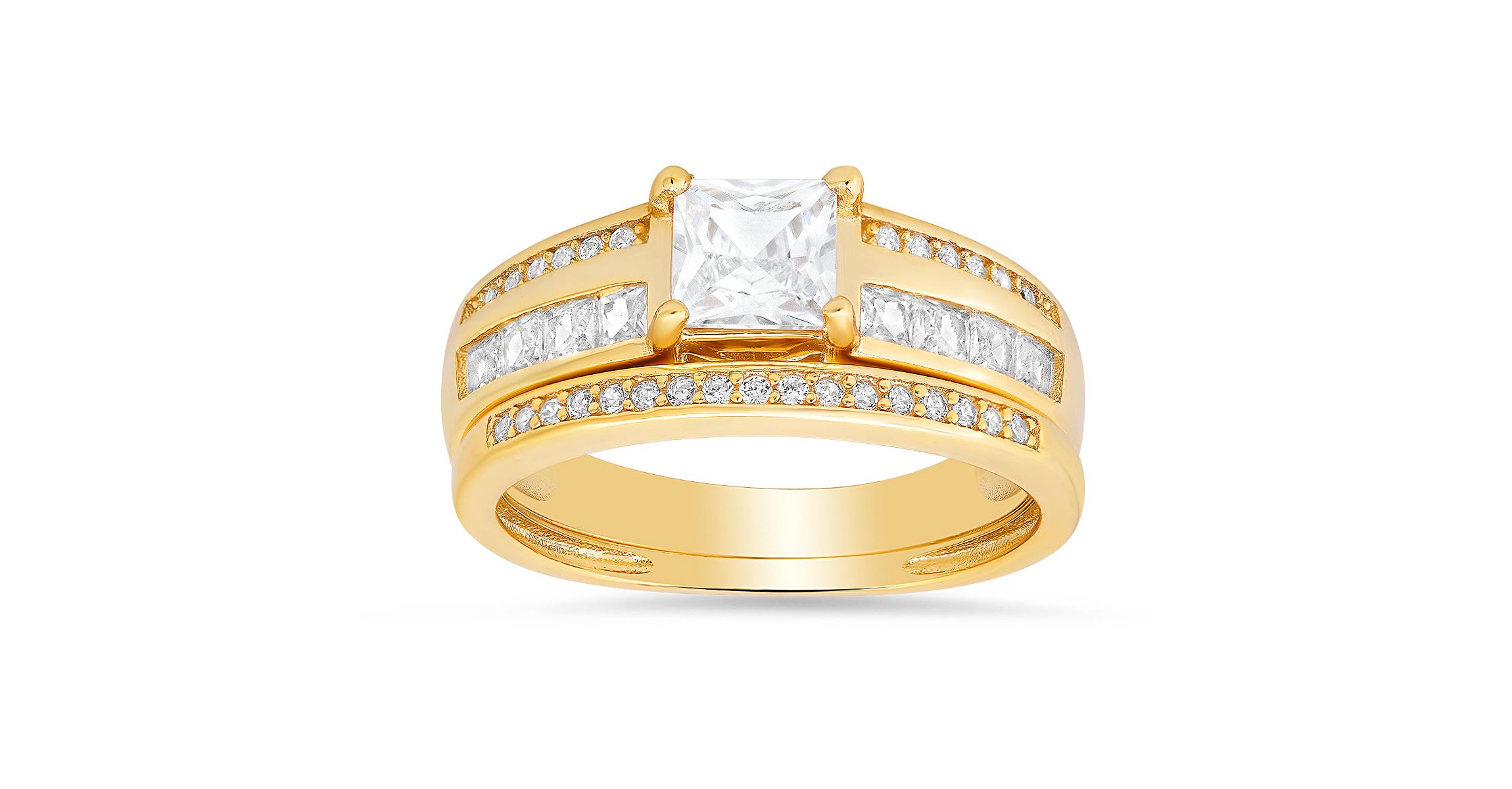 Lab Created Sterling Silver Princess-cut CZ 2pc Stackable Ring Set