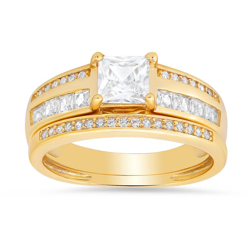 Lab Created Sterling Silver Princess-cut CZ 2pc Stackable Ring Set
