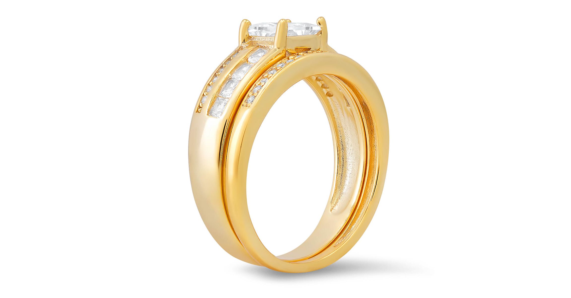 Lab Created Sterling Silver Princess-cut CZ 2pc Stackable Ring Set
