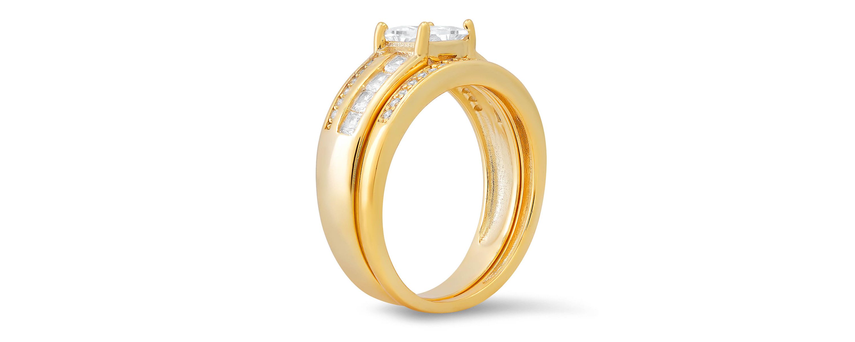 Lab Created Sterling Silver Princess-cut CZ 2pc Stackable Ring Set