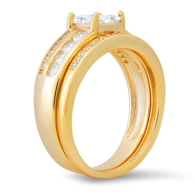 Lab Created Sterling Silver Princess-cut CZ 2pc Stackable Ring Set