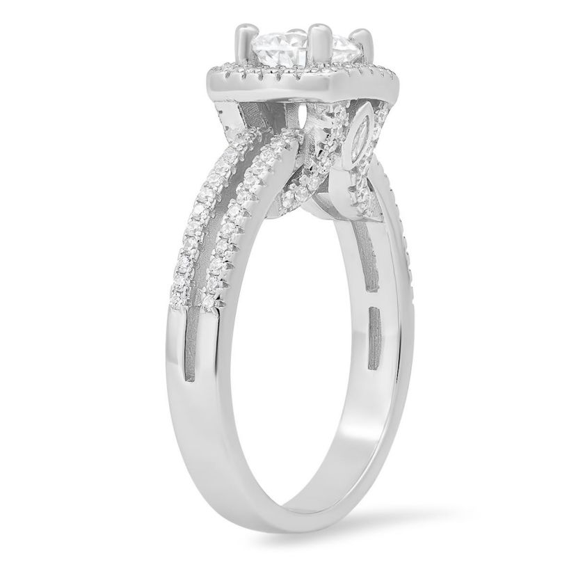 Lab Created Sterling Silver Round-cut Halo CZ Ring