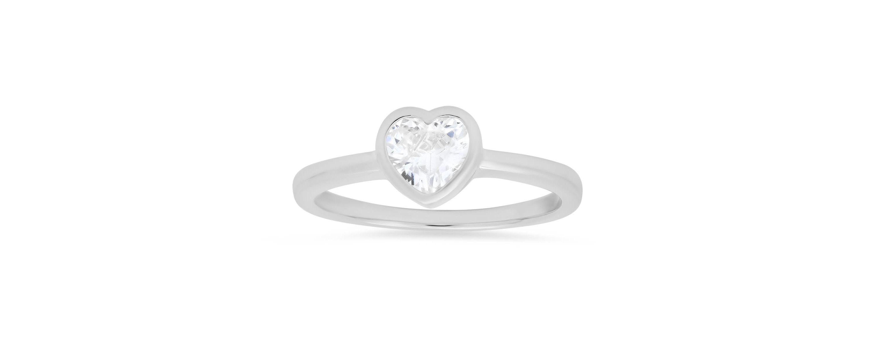 Lab Created Sterling Silver Bezel-set Heart CZ Ring