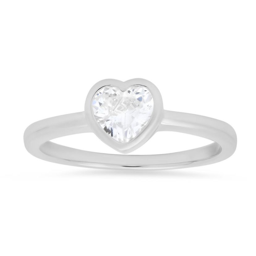 Lab Created Sterling Silver Bezel-set Heart CZ Ring