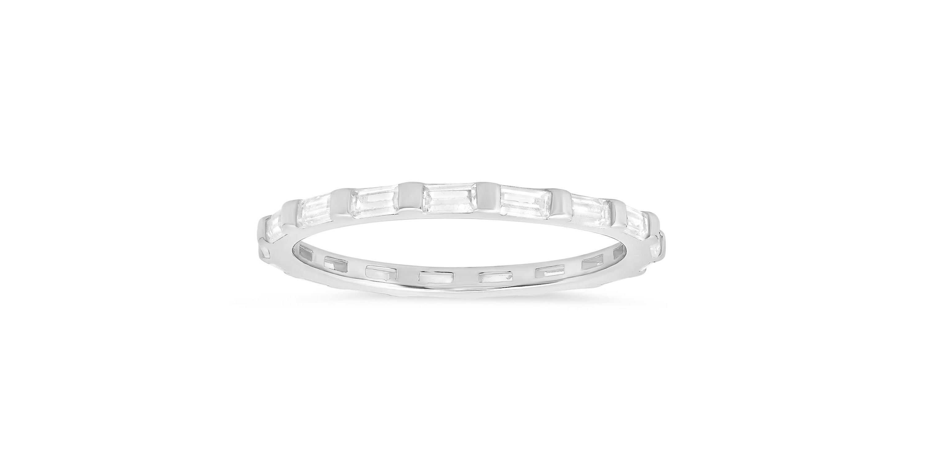 Lab Created Sterling Silver Baguette CZ Stackable Eternity Band Ring