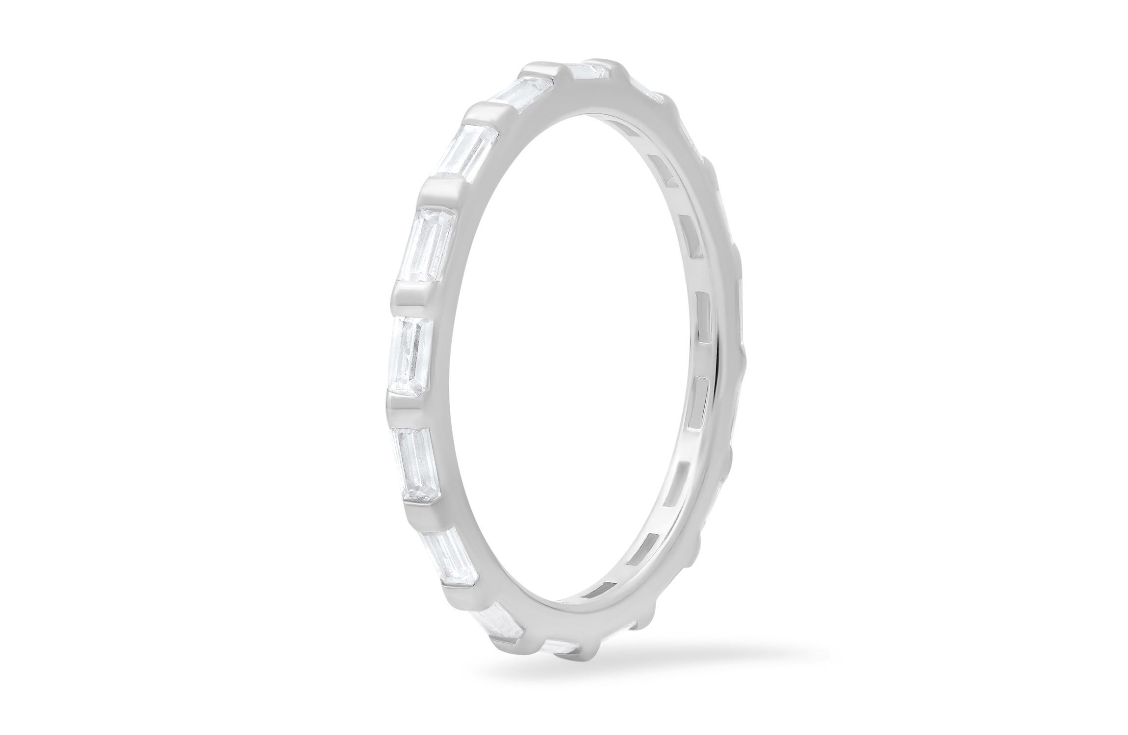 Lab Created Sterling Silver Baguette CZ Stackable Eternity Band Ring