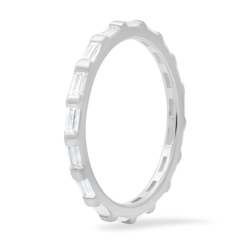 Lab Created Sterling Silver Baguette CZ Stackable Eternity Band Ring