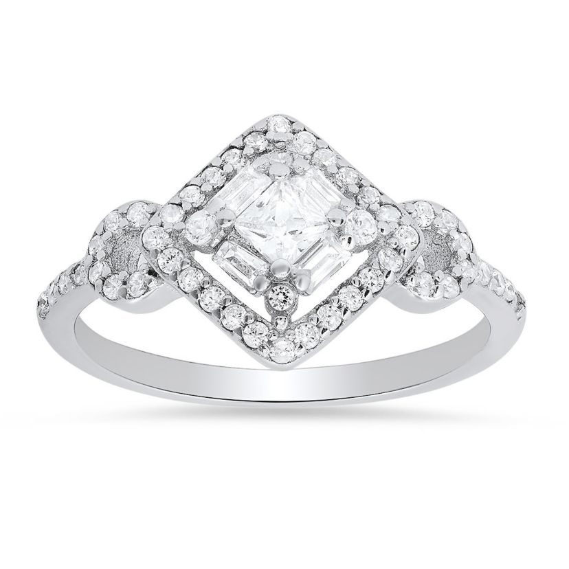 Lab Created Sterling Silver Multi-cut Halo CZ Ring
