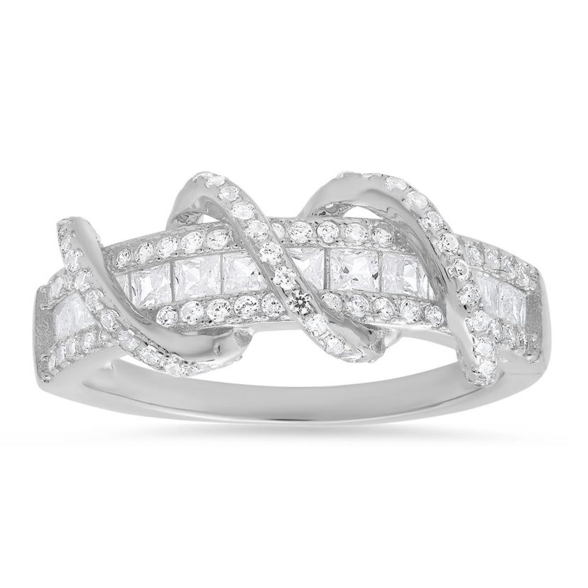 Lab Created Sterling Silver Exotic Twist CZ Band Ring
