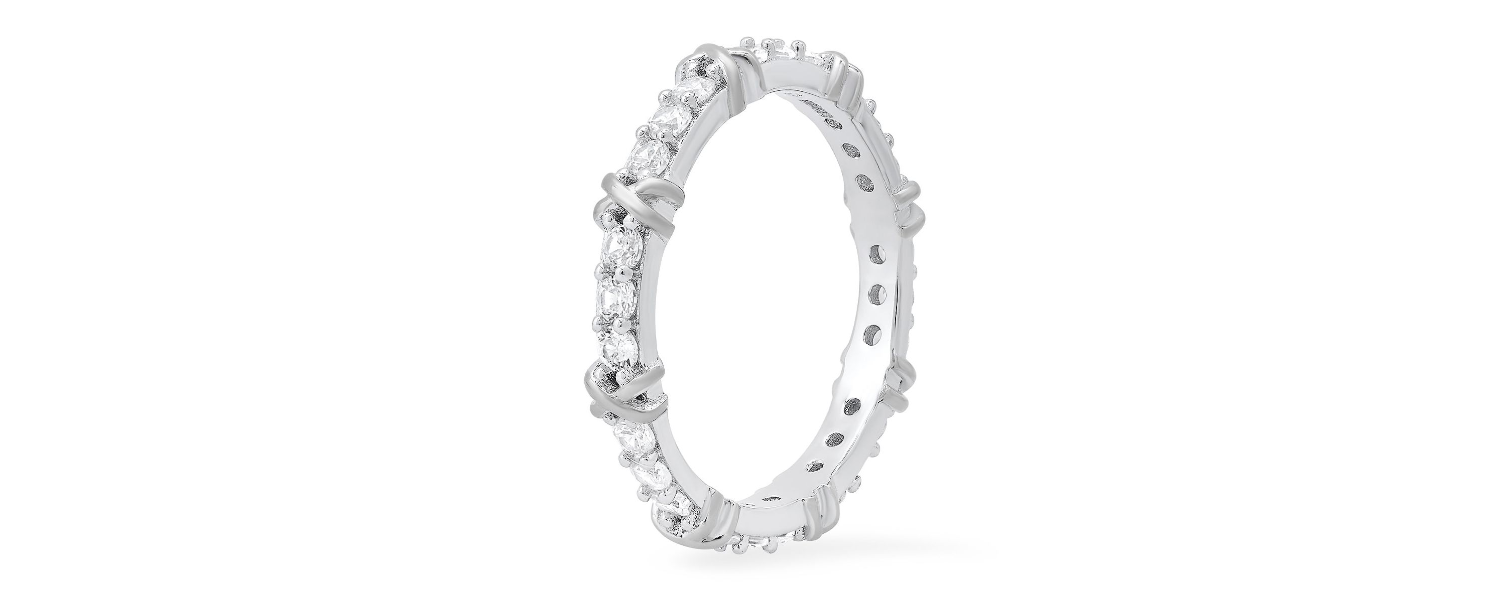 Lab Created Sterling Silver Round-cut CZ "X" Stackable Eternity Band Ring