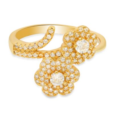 Kylie Harper Lab Created 14k Yellow Gold Over Silver CZ Flower Ring, 8