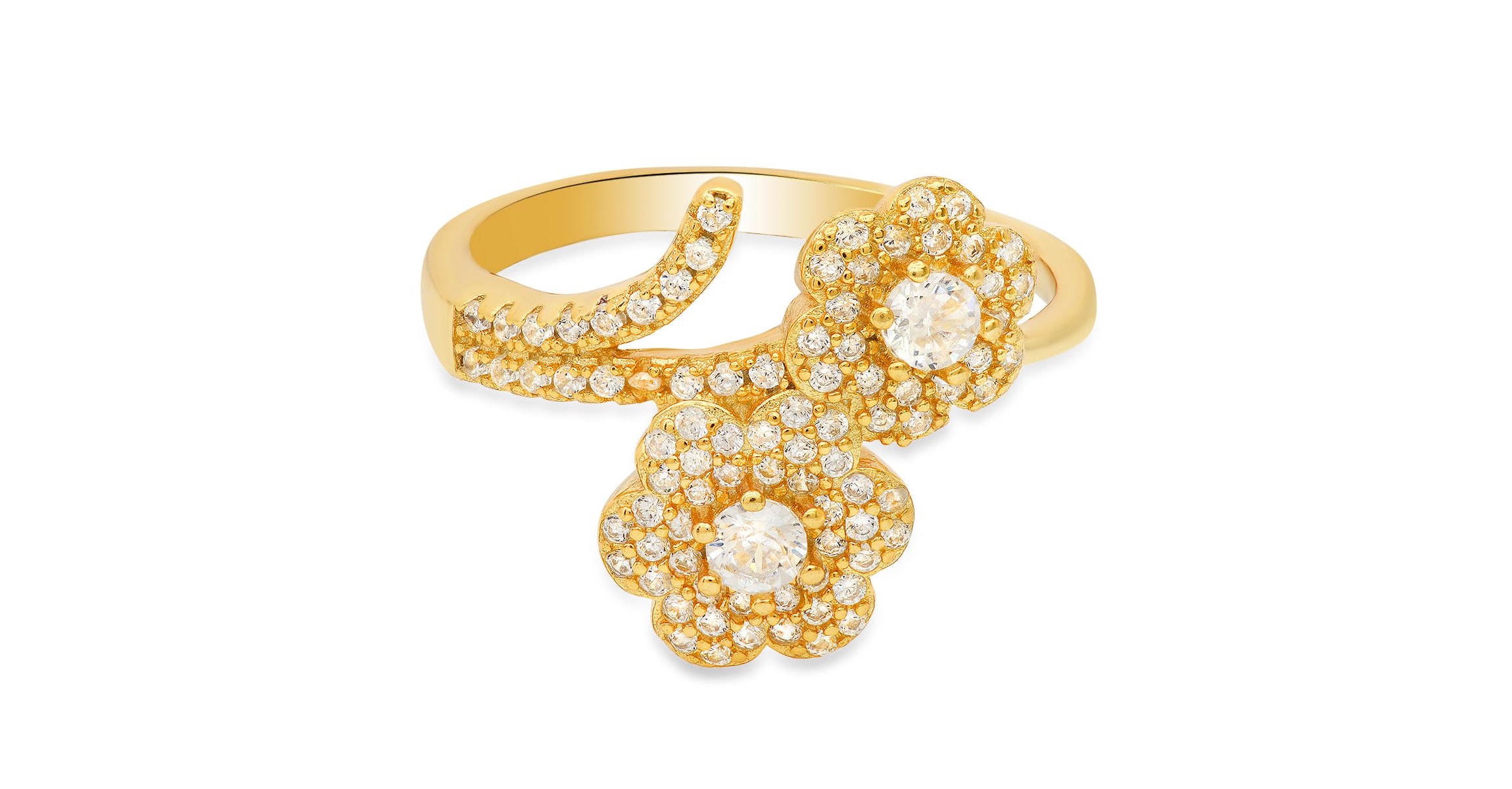 Lab Created 14k Yellow Gold Over Silver CZ Flower Ring
