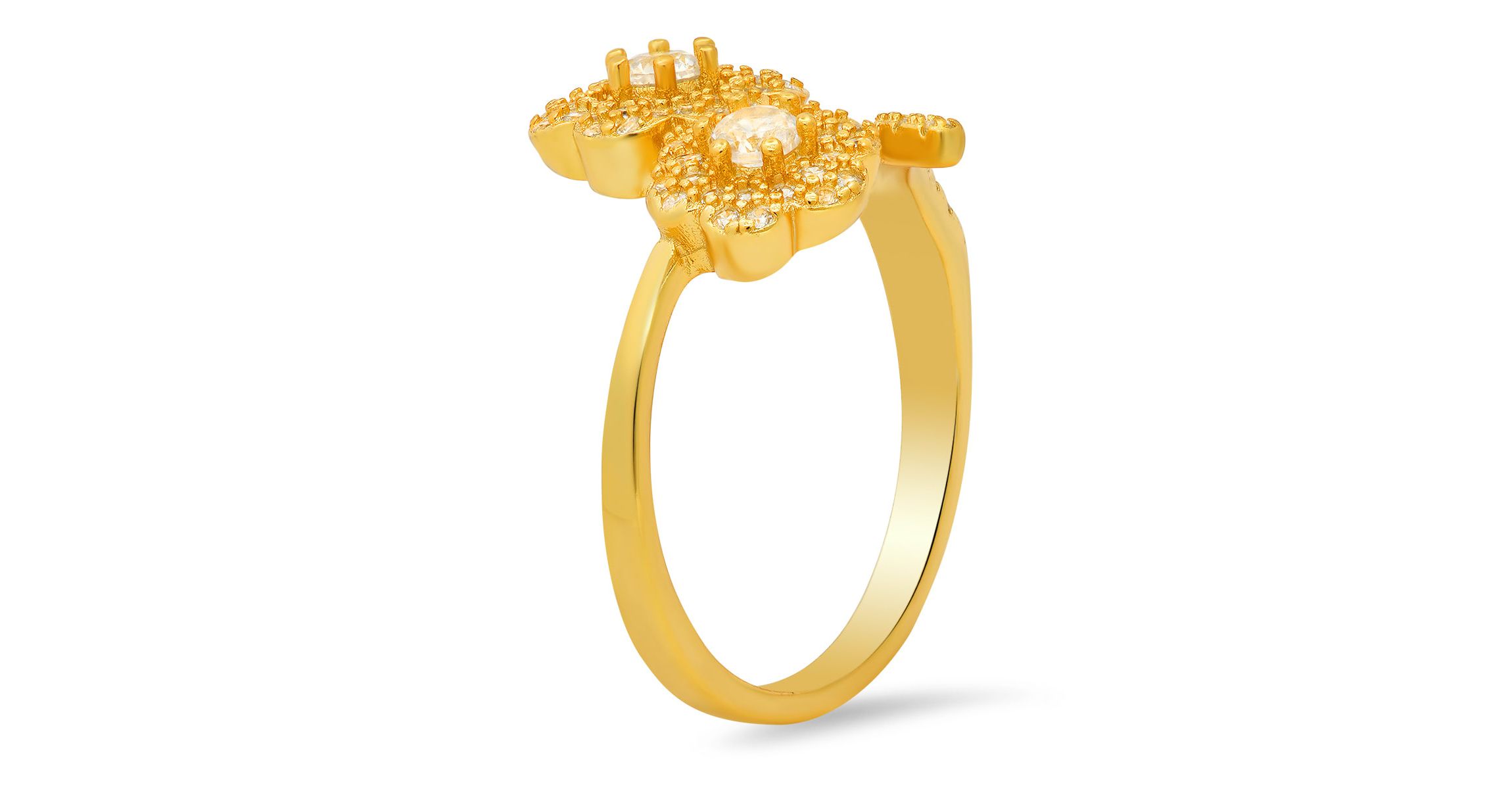 Lab Created 14k Yellow Gold Over Silver CZ Flower Ring