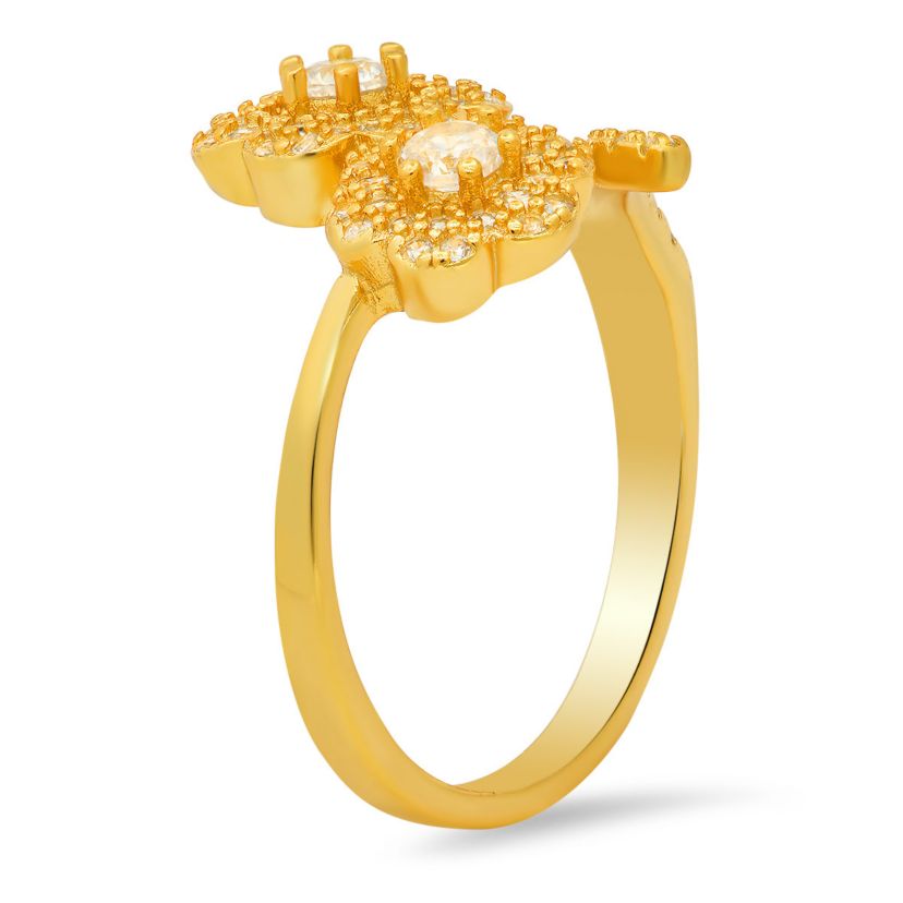 Lab Created 14k Yellow Gold Over Silver CZ Flower Ring