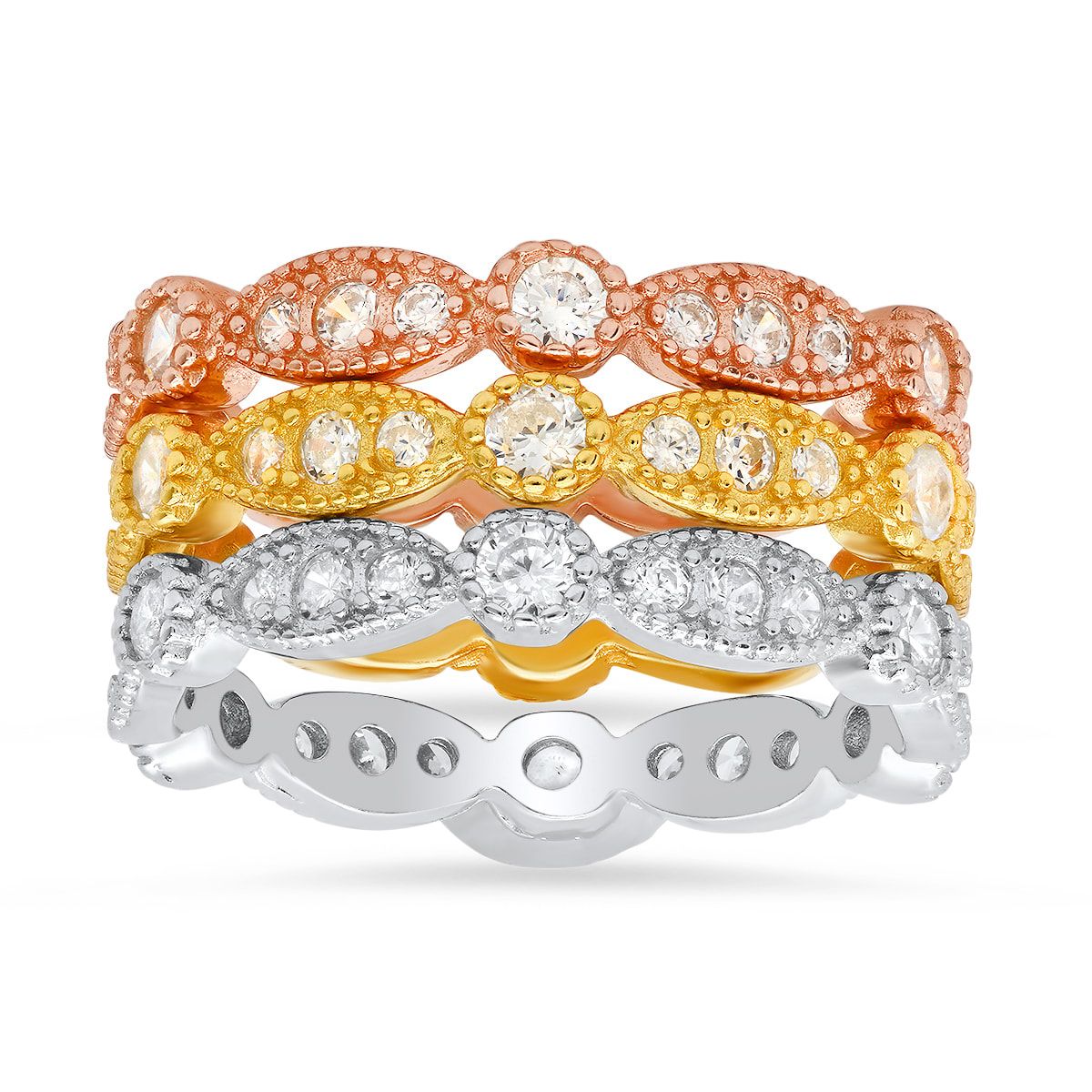Lab Created Sterling Silver Tri-Color 3pc Stackable Ring Set