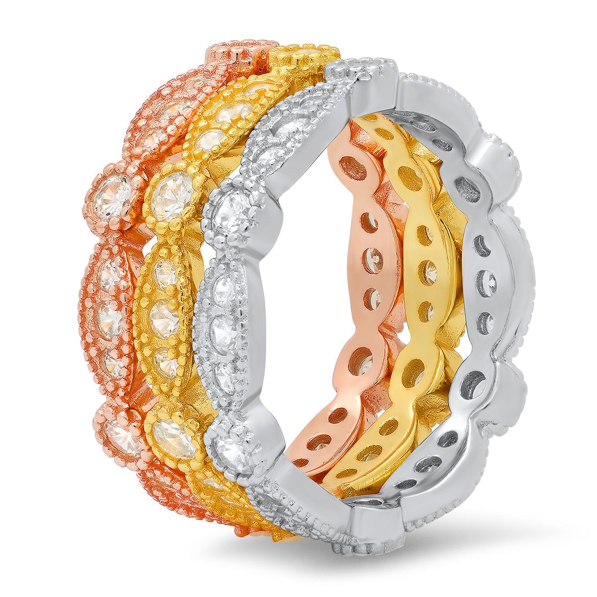 Lab Created Sterling Silver Tri-Color 3pc Stackable Ring Set