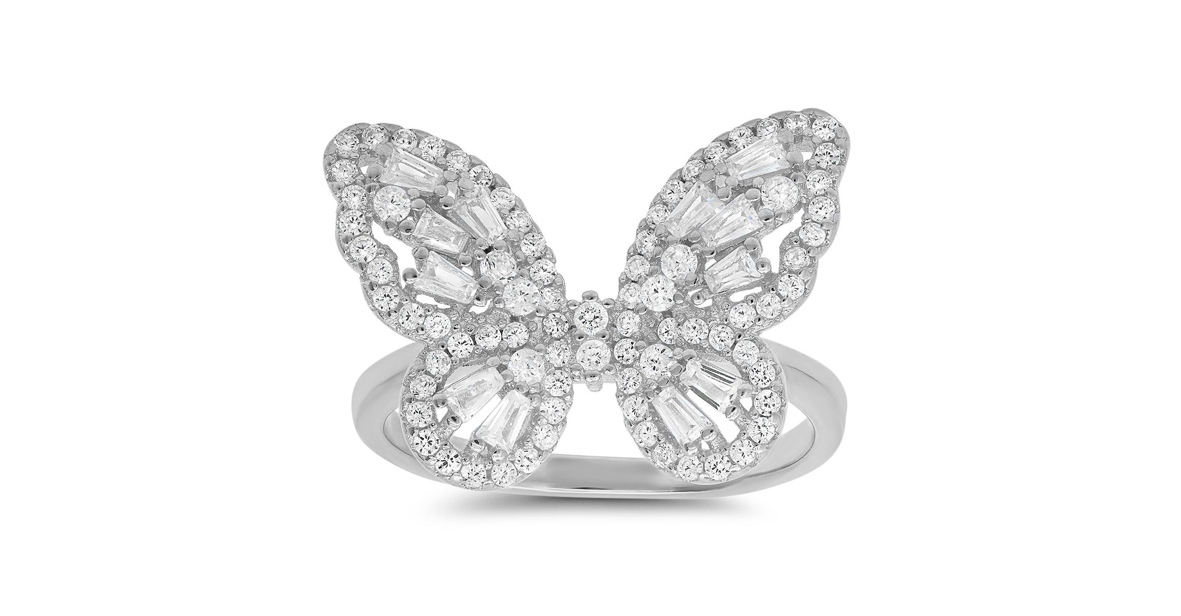 Lab Created Sterling Silver Baguette Butterfly Ring