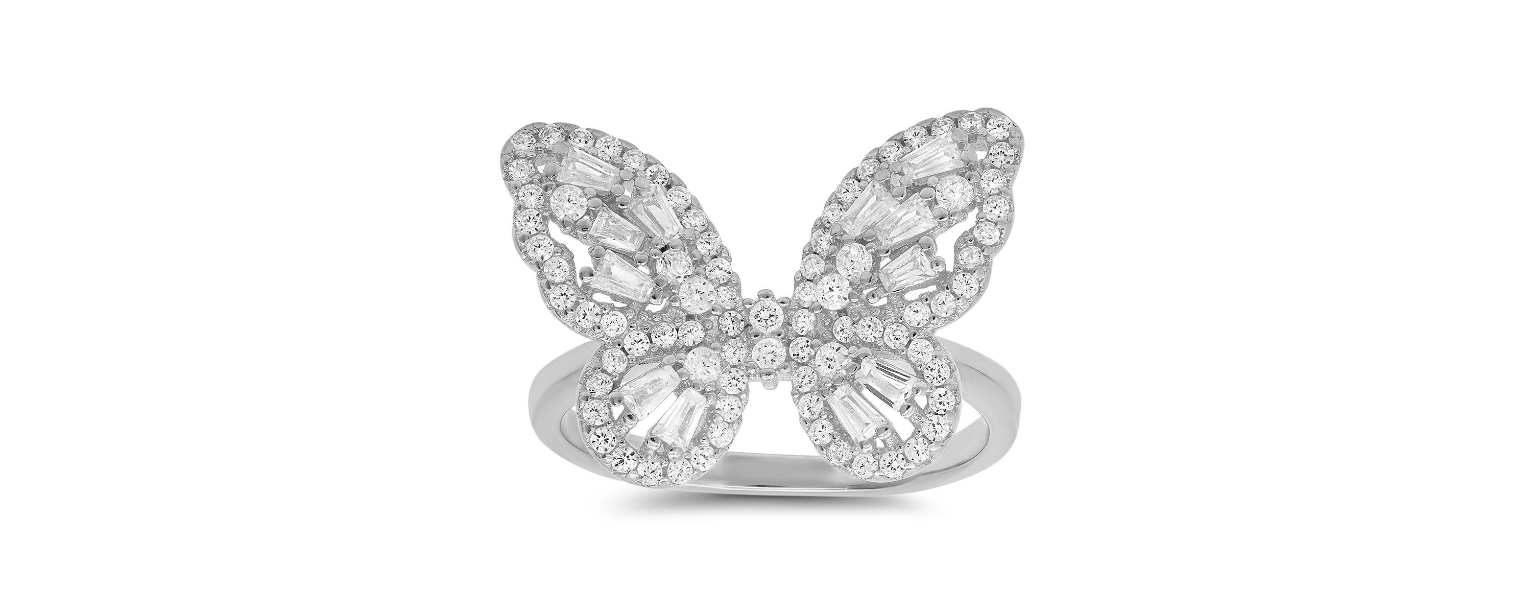 Lab Created Sterling Silver Baguette Butterfly Ring