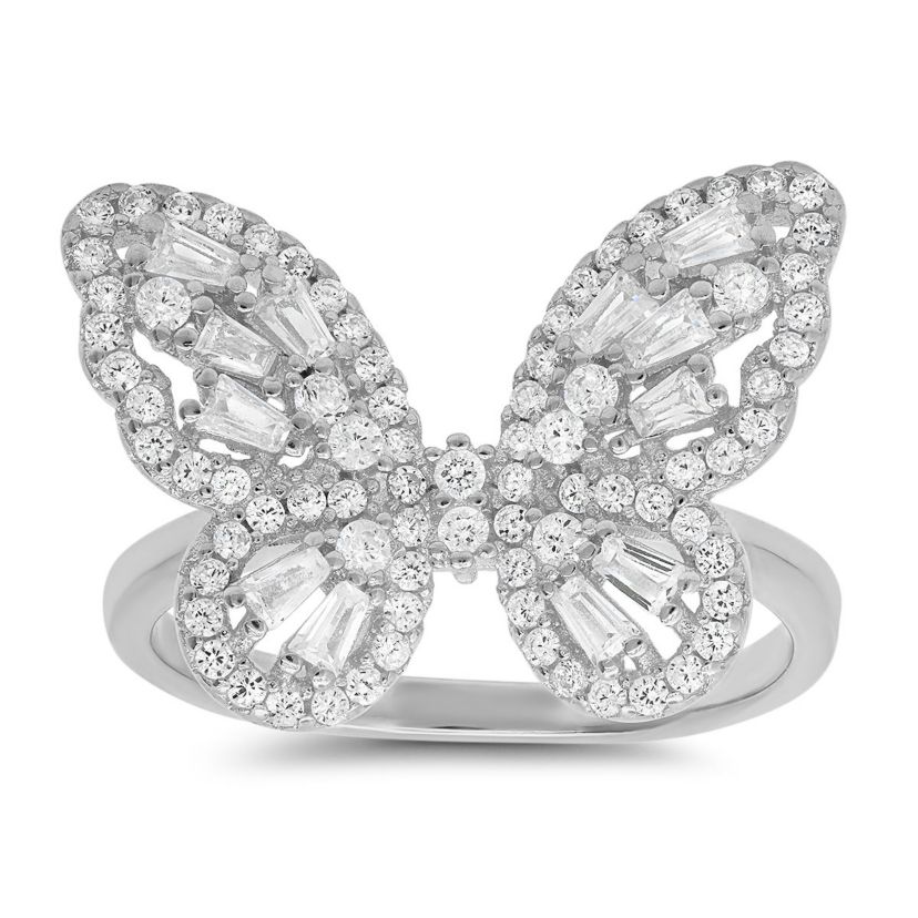 Lab Created Sterling Silver Baguette Butterfly Ring