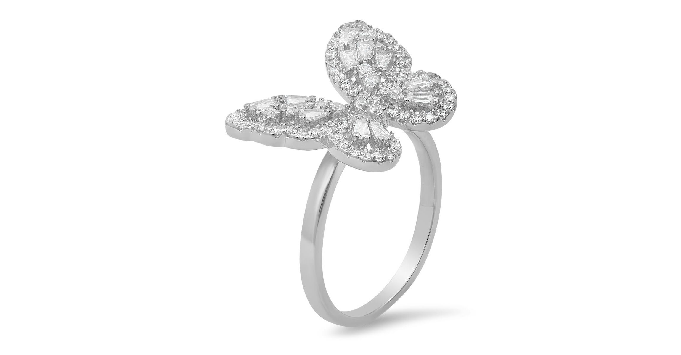 Lab Created Sterling Silver Baguette Butterfly Ring