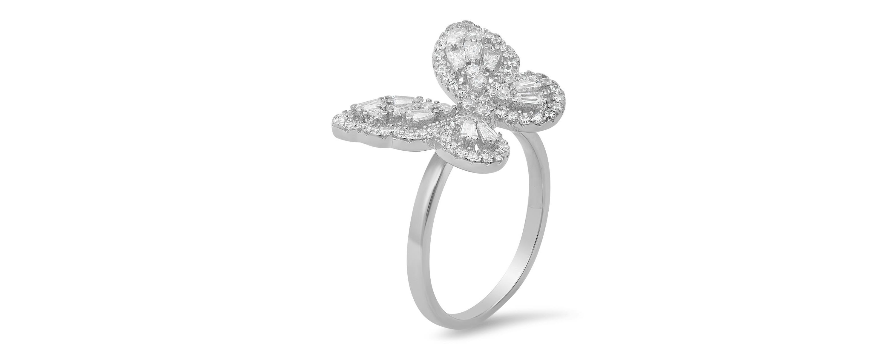 Lab Created Sterling Silver Baguette Butterfly Ring