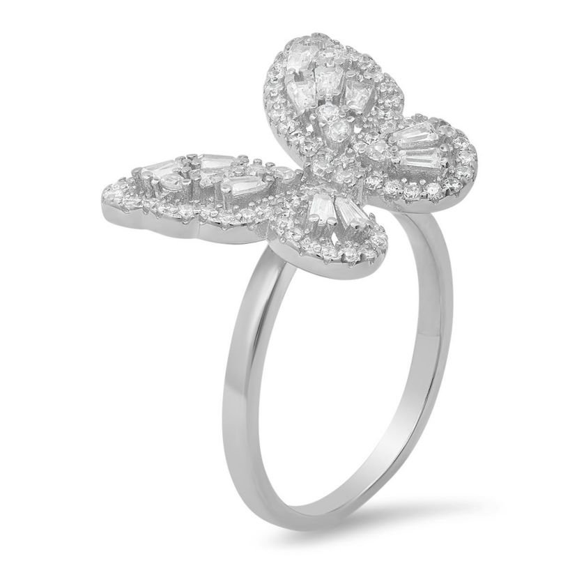 Lab Created Sterling Silver Baguette Butterfly Ring