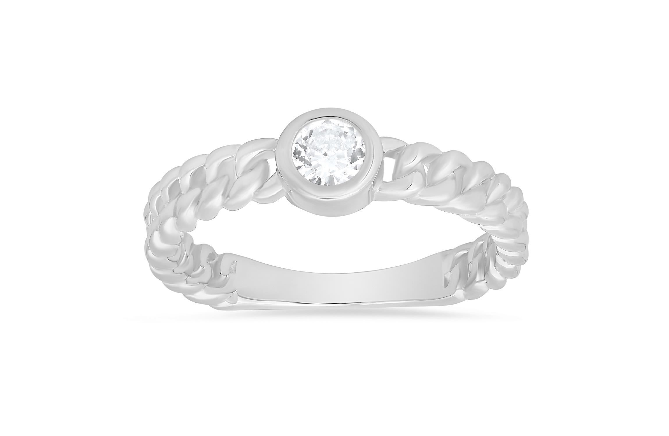 Lab Created Sterling Silver Bezel-set CZ Curb Chain Ring