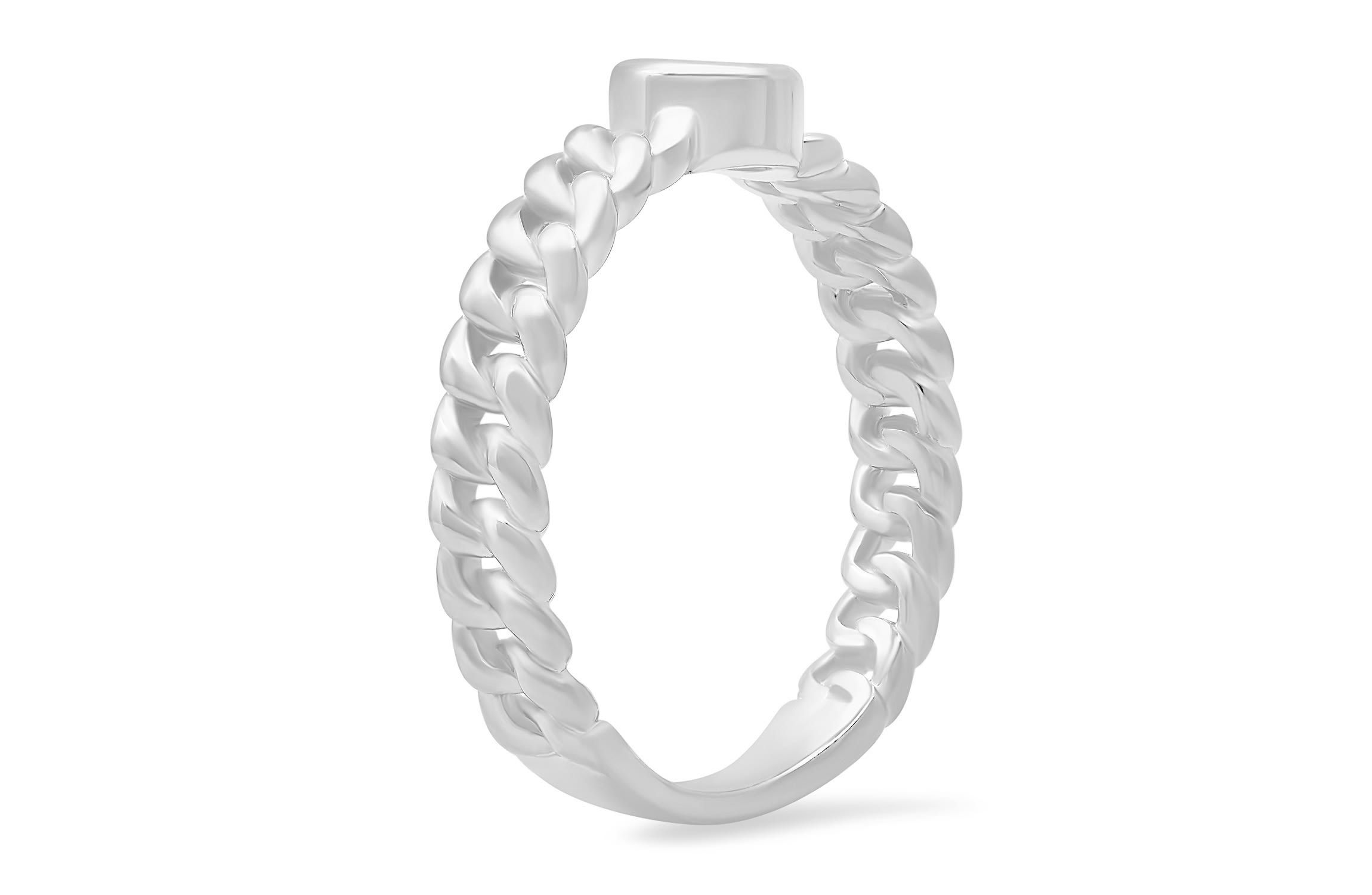 Lab Created Sterling Silver Bezel-set CZ Curb Chain Ring
