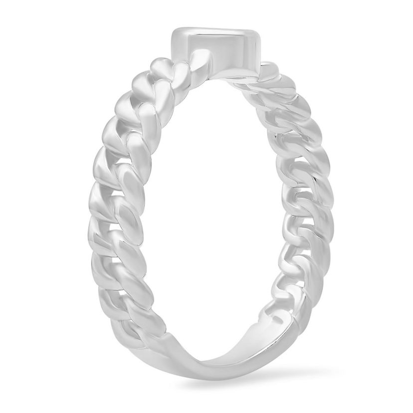 Lab Created Sterling Silver Bezel-set CZ Curb Chain Ring