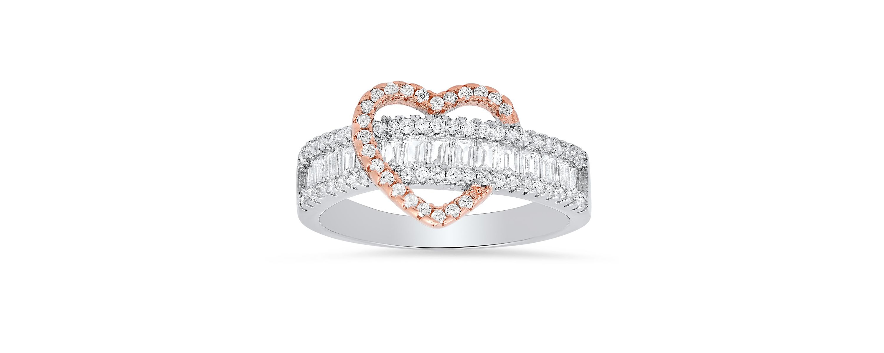 Lab Created Sterling Silver Two-Tone Baguette Heart CZ Ring
