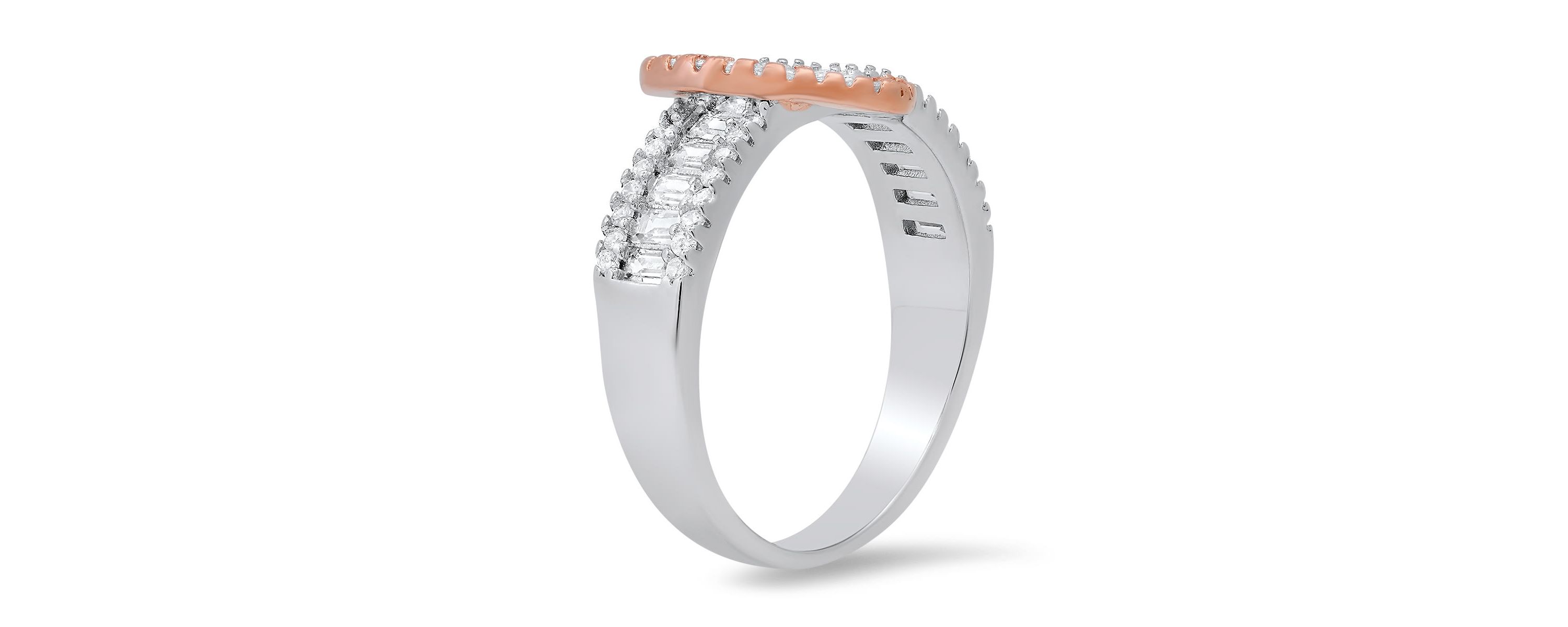 Lab Created Sterling Silver Two-Tone Baguette Heart CZ Ring