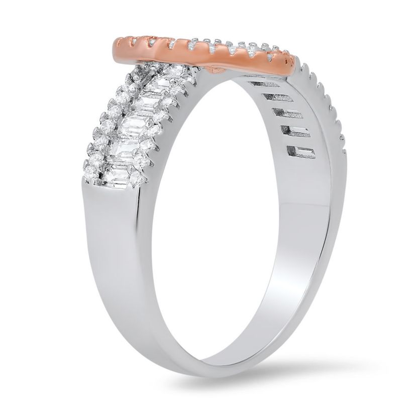 Lab Created Sterling Silver Two-Tone Baguette Heart CZ Ring