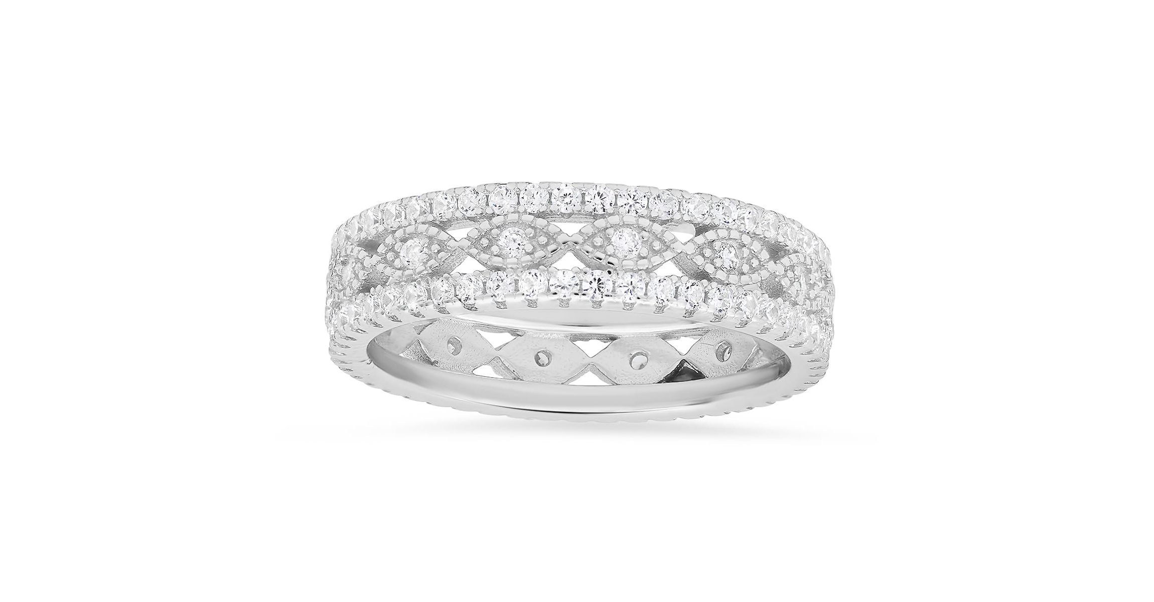 Lab Created Sterling Silver Vintage CZ Eternity Band Ring
