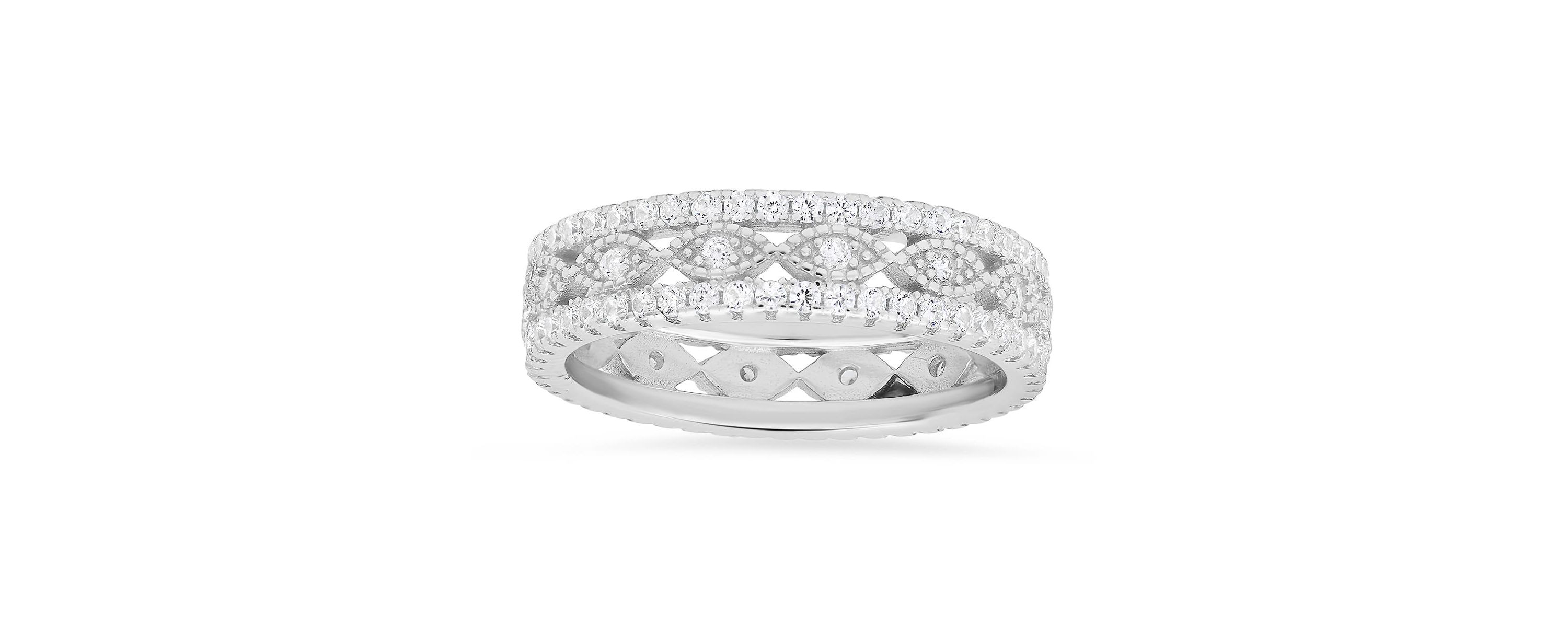 Lab Created Sterling Silver Vintage CZ Eternity Band Ring