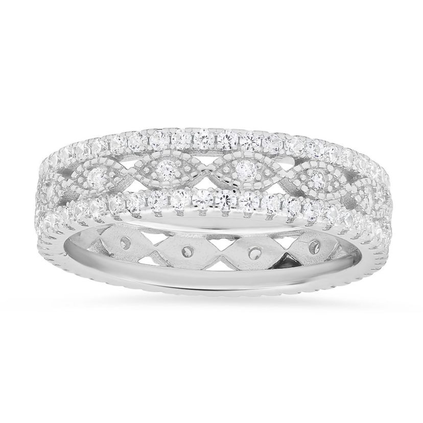 Lab Created Sterling Silver Vintage CZ Eternity Band Ring