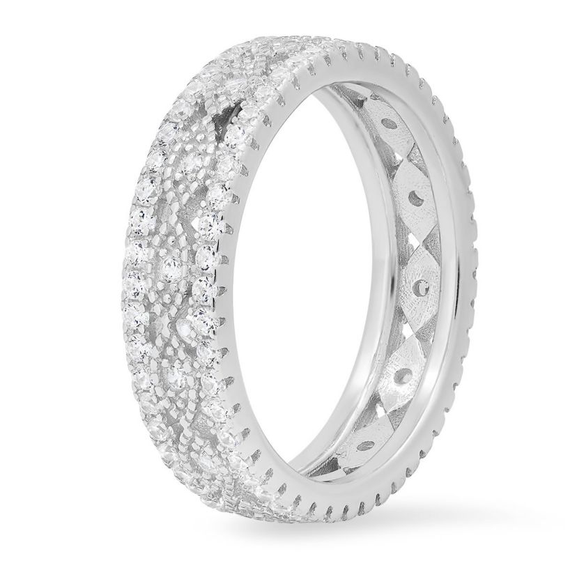 Lab Created Sterling Silver Vintage CZ Eternity Band Ring