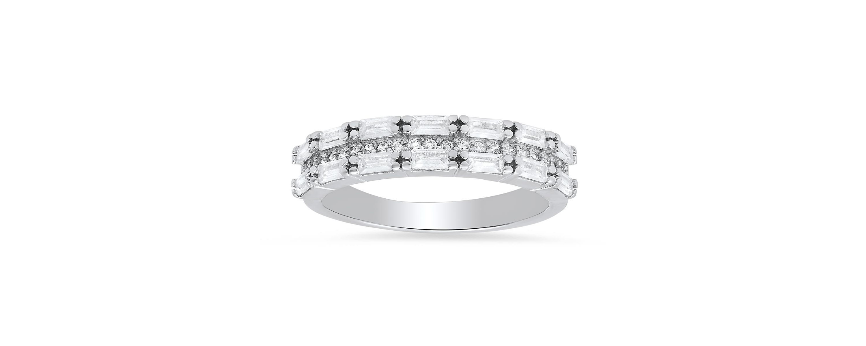 Lab Created Sterling Silver Baguette-cut CZ Band Ring