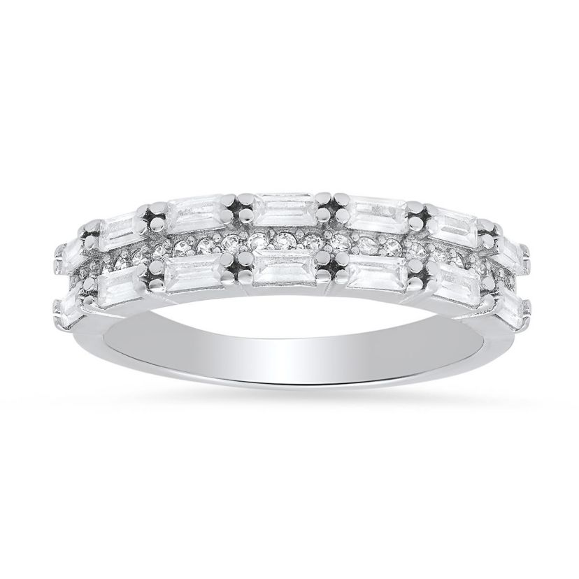 Lab Created Sterling Silver Baguette-cut CZ Band Ring