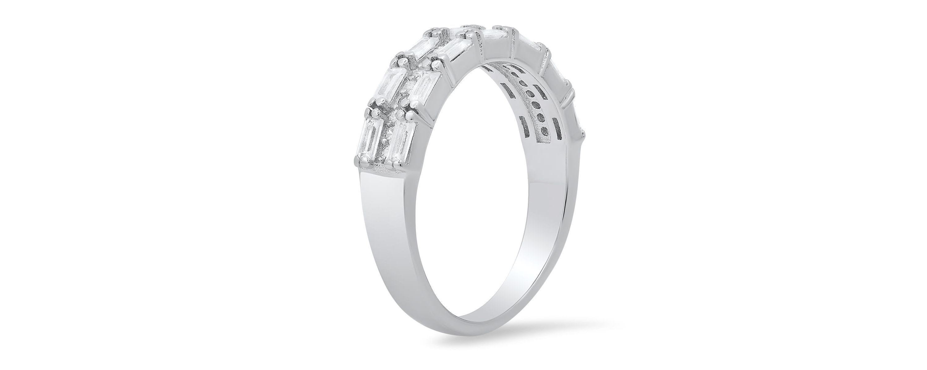 Lab Created Sterling Silver Baguette-cut CZ Band Ring