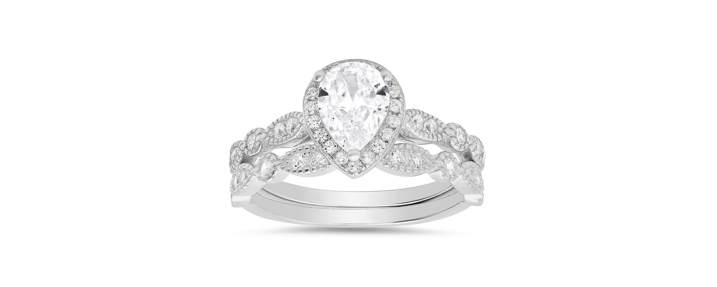 Lab Created Sterling Silver 2pc CZ Stackable Ring Set