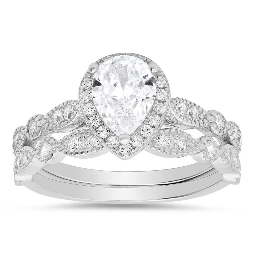 Lab Created Sterling Silver 2pc CZ Stackable Ring Set