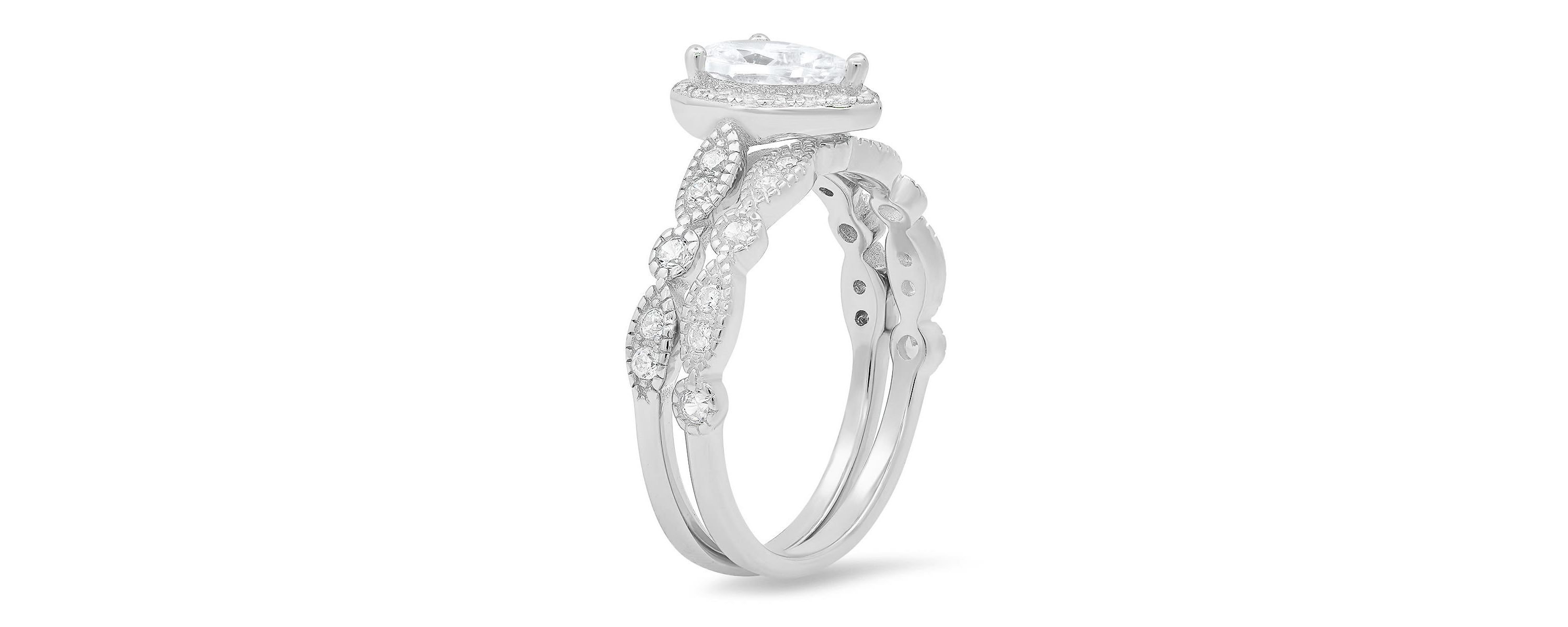 Lab Created Sterling Silver 2pc CZ Stackable Ring Set