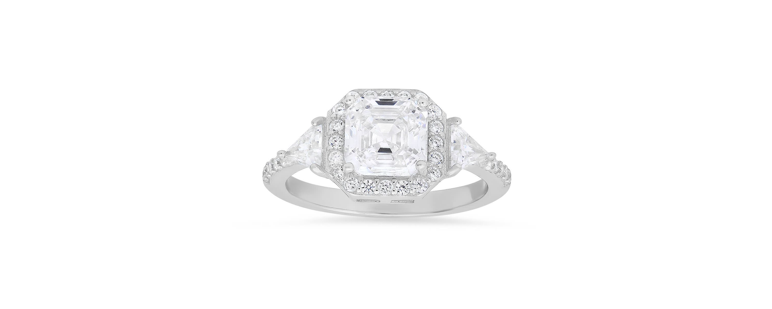 Lab Created Sterling Silver Asscher-cut Halo CZ Ring
