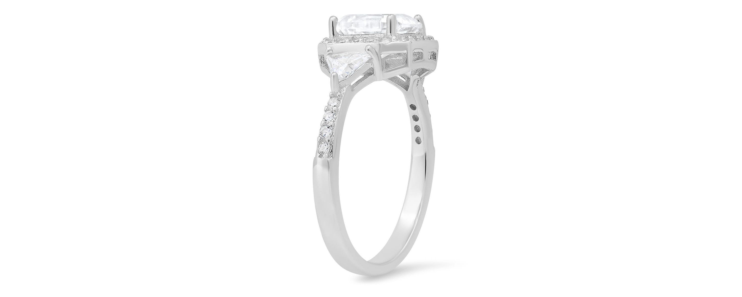 Lab Created Sterling Silver Asscher-cut Halo CZ Ring