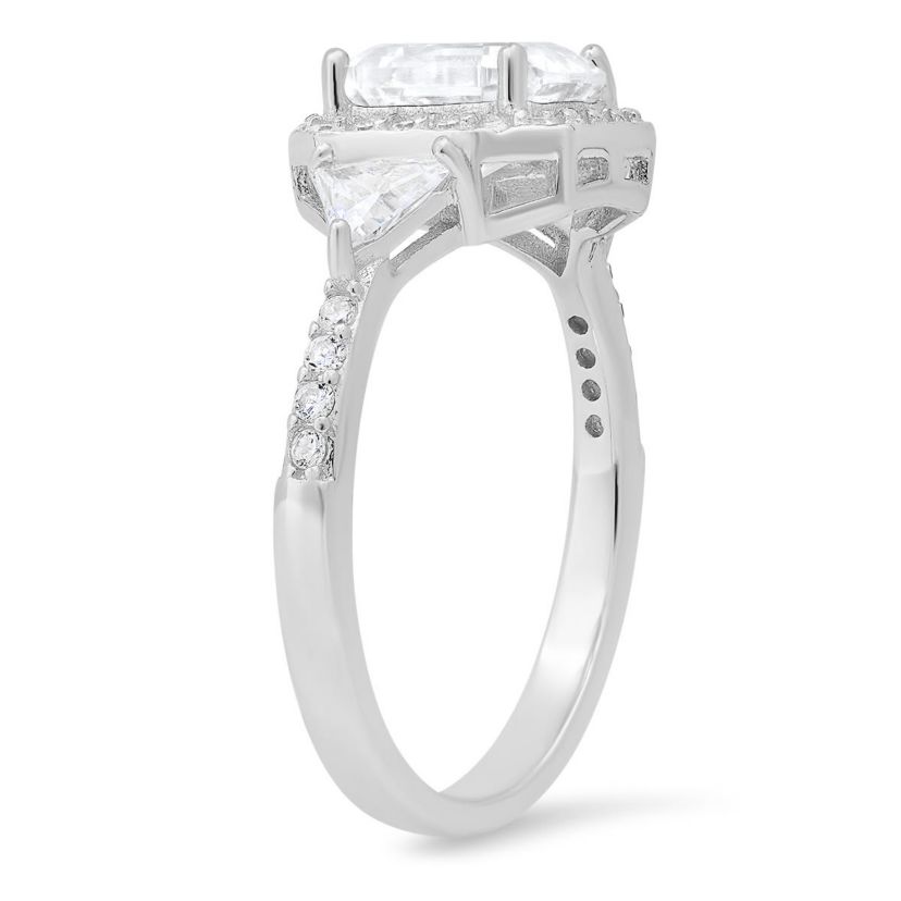 Lab Created Sterling Silver Asscher-cut Halo CZ Ring