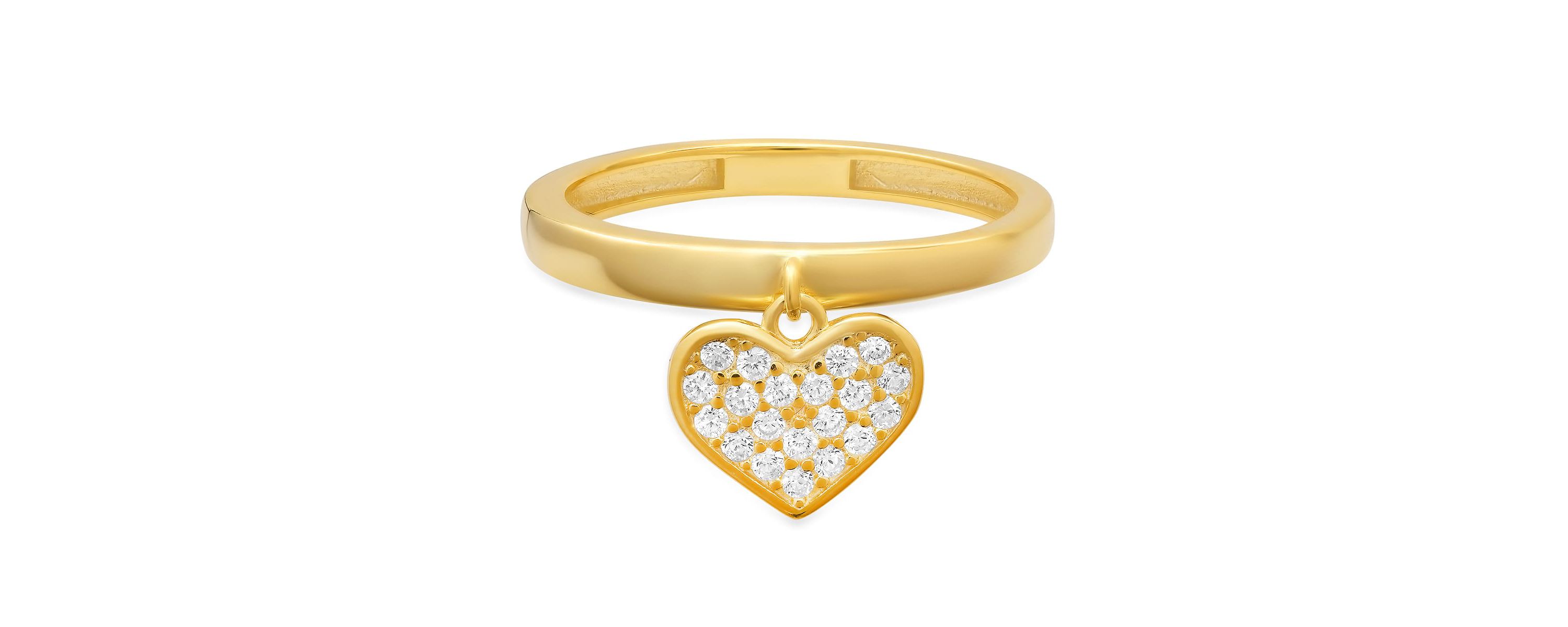 Lab Created Sterling Silver Dangling Heart CZ Ring